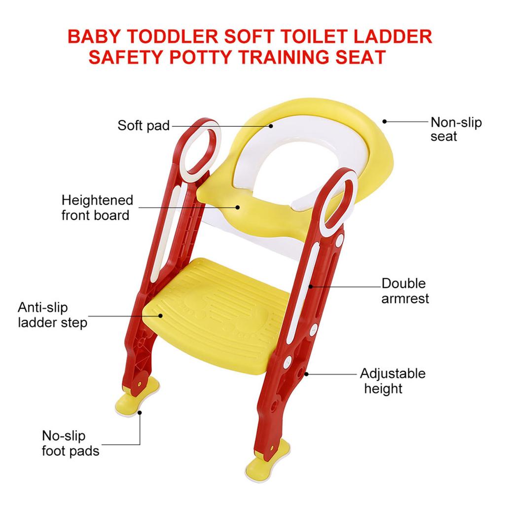 Baby Toddler Soft Toilet Chair Ladder Adjustable Safety Potty Training Seat (Red   Yellow)