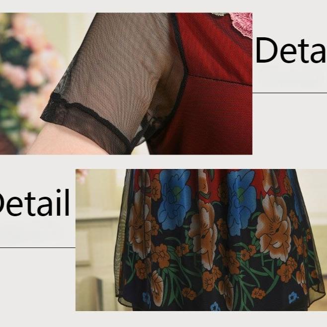 Summer Women's Plus Size Blouse Loose Mesh Printed V-Neck Short Sleeve Blouse