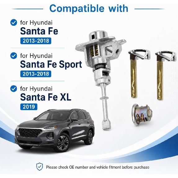 81905-2W000 Door Lock Cylinder with 2 Keys for Hyundai Santa Fe 2013-2018 | for Hyundai Santa Fe Sport 2013-2018 Santa Fe XL 2019 819052W000