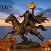 Decoração de Atmosfera Festiva e Emocionante Estátua do Cavaleiro Sem Cabeça com Luz de Abóbora LED, Resina Halloween Cavaleiro de Sleepy Hollow Ornamento Estatueta,