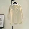Women's Spring Solid Color Shirt Corduroy Shirt Double Pocket Thick Shirt Cardigan Button Polo Collar Long Sleeve Tops