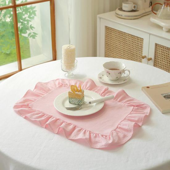 1/2Pcs Kitchen Placemat Square Round Washed Cotton Table Mats with Pleated Edges Heat Resistant Dining Home Kitchen Party Placemats