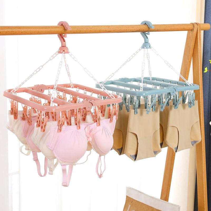 Retractable Hanger Organizers With 32/24/18 Clips Household Clothes Horse Windproof Socks Underwear Laundry Hanging Drying Racks