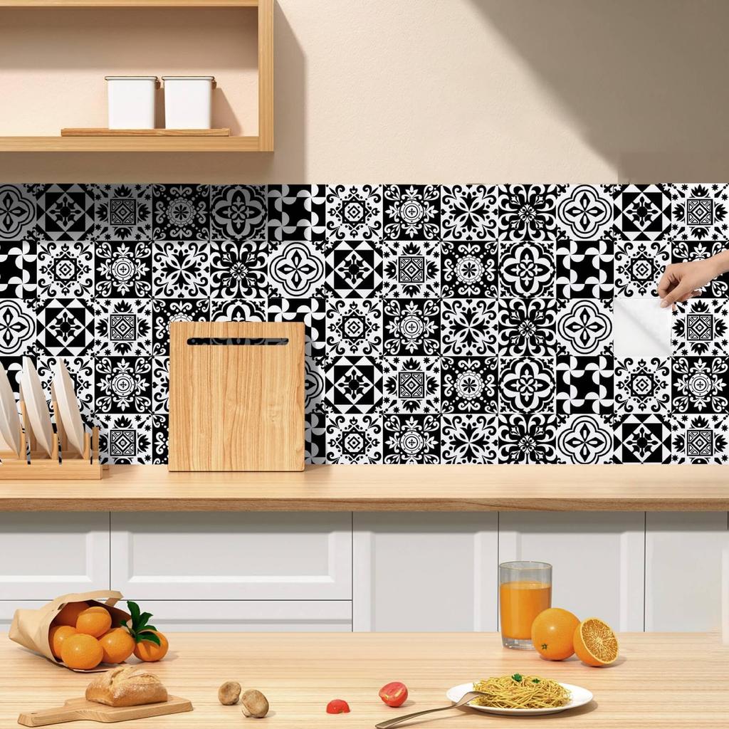 Jiroka Tile Wallpaper Mosaic Tile Set of Wall for and Black Wall DIY Wallpaper Decoration 24 Stickers, Stickers, Stickers, 24, Nordic-Style Stickers,