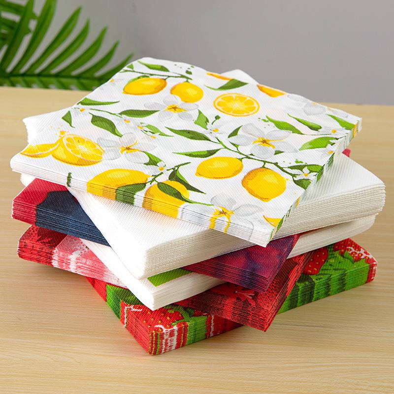 Tough Colorful Printed Napkin Paper Towel Towel Lemon Fruit Party Applicable Wine Glass Decoration Paper Placemat
