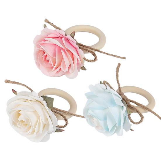 Artificial Rose Napkin Ring Farmhouse Rustic Jute Rope Fake Flower Dinner Napkin Holder Birthday Wedding Party Table Decoration