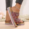 Slippers Fashion Rhinestone Double Buckle One Pedal Platform Women's Beach Sandals Large Size