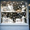 White Snowflake Elk Silhouette Stickers 2Pcs Christmas Town Static Glass Sticker Reusable Window Decal with Village Decoration Pattern Decorative