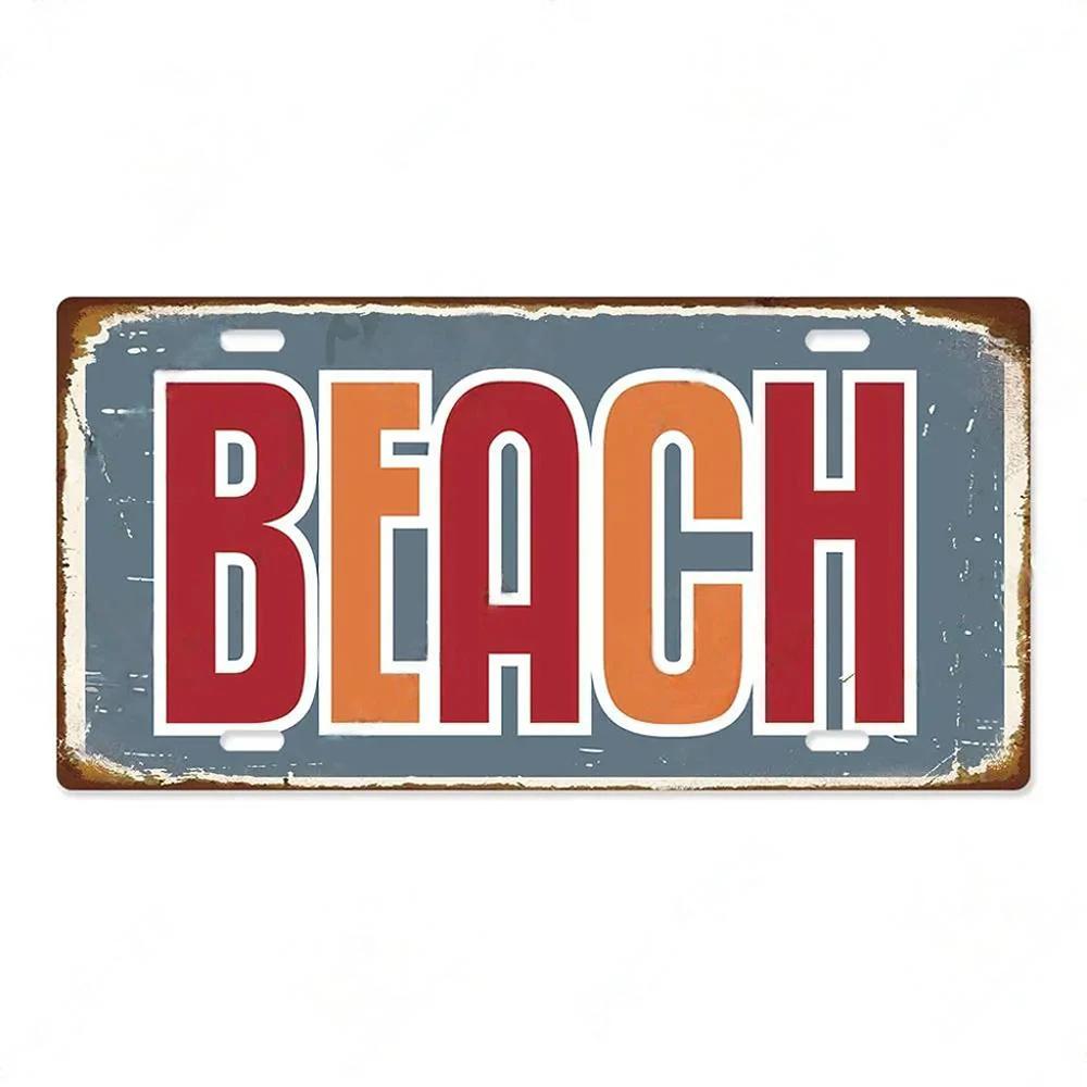 Summer Beach Retro Tin Sign Licenses Plate Plaque Metal Vintage Poster for Pub Bar Surf
