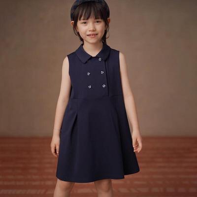 Hacikis Girls' Navy Blue Preppy Sleeveless Knit Dress