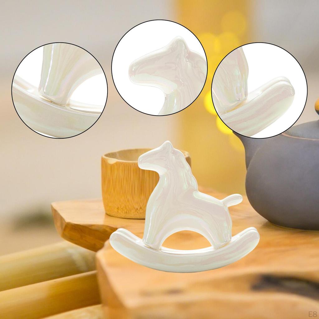 Miniature Horse Figurine Animal Sculpture Ceramic Tea Pet Rocking Statue for Living Room