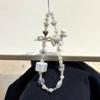 ins style white pony bow beaded phone strap for ccd camera bag charm phone case lanyard