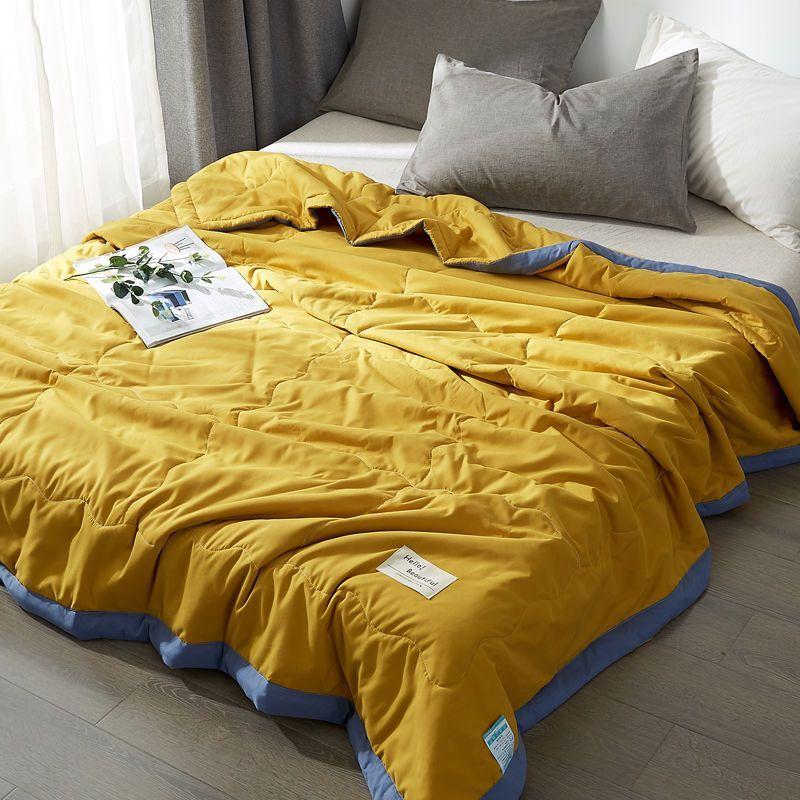 Green Plaid Quilt for Summer Japanese Style Soft Thin Air Conditioning Throw Single Double Machine Washable Breathable Blanket