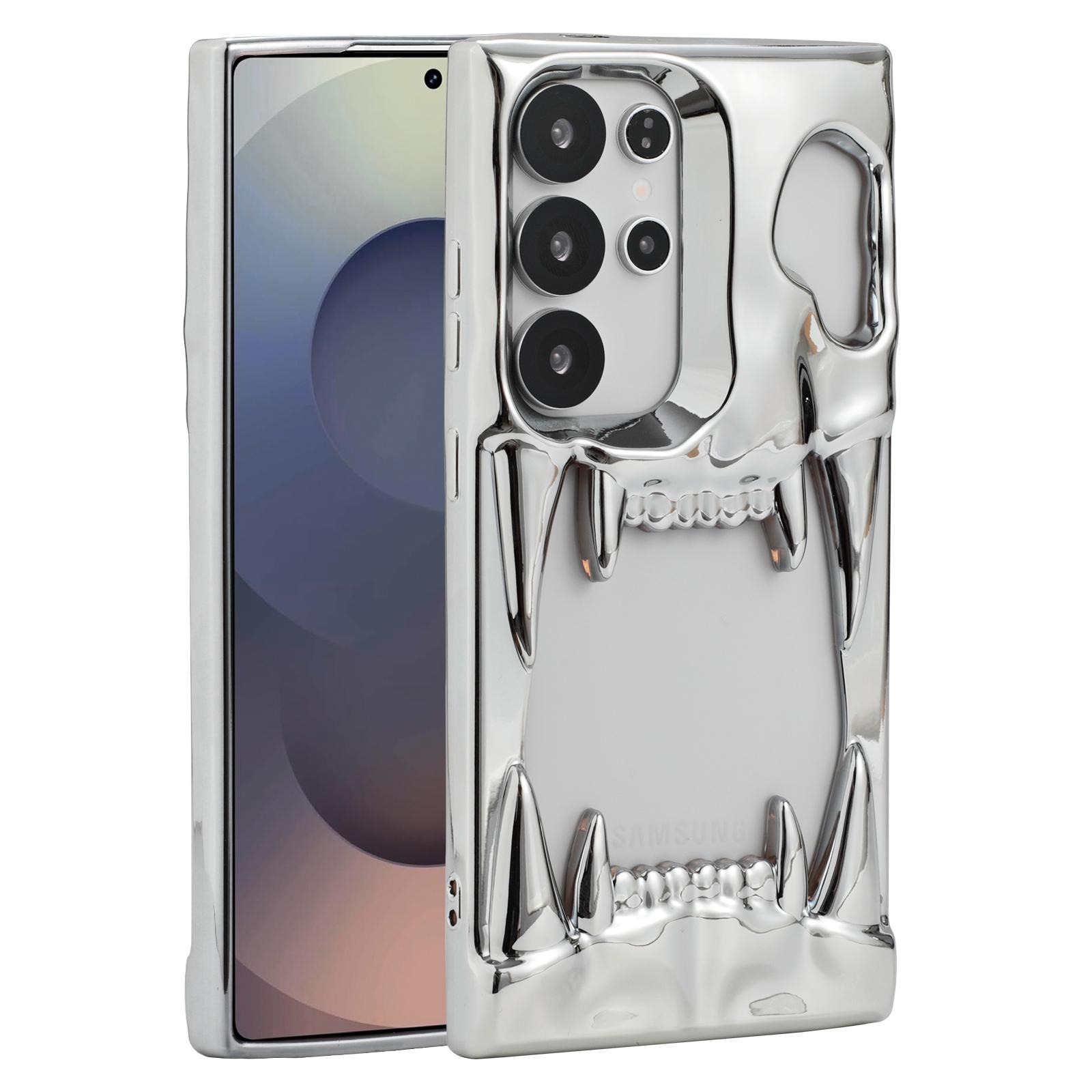 

For Samsung Galaxy S24 Ultra Case Hollow Skull Tiger Tooth Design Electroplated TPU Phone Cover