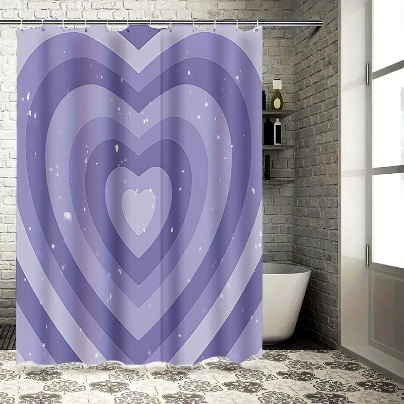 

Heart Pattern Shower Curtain For Bathroom Decor Purple And White Color Scheme Waterproof Durable Easy To Install And Maintain W60H190(CM)-1 Pcs