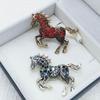 Classic Rhinestone Horse Brooches Zodiac Animal Lapel Pins For Women Casual Party Clothing Accessories New Year Gifts