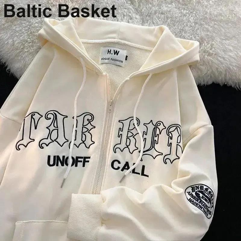Dámská mikina s kapucí, výšivka písmen, bunda na zip, módní bunda s kapucí