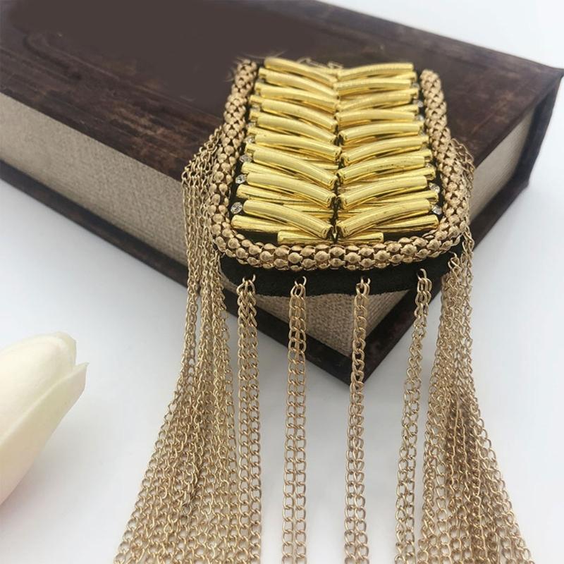2Pcs Hand-Sewn Shoulder Epaulettes for Formalwear, Pair with Metal Tassels and Angled Tube Rows for Weddings and Ceremonies