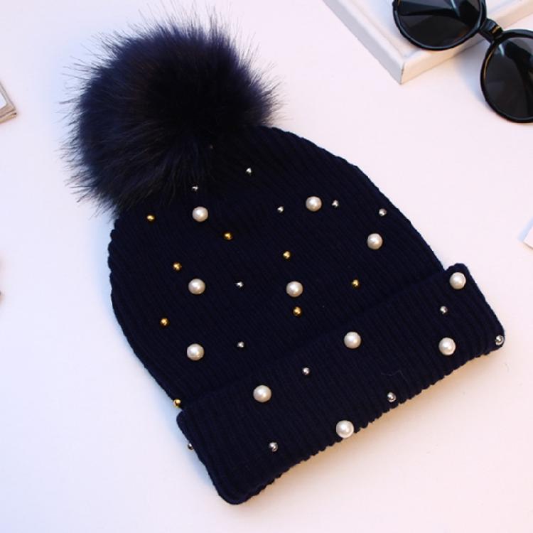 Solid Color Pearl Pompom Wool Hat Knitted Hat Beanie Hat Thicken Stretchable
