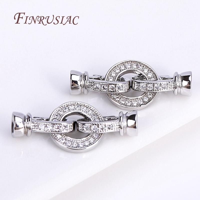 Rhodium Plated Creative Round Connector Clasps For Necklace Making,Inlaid Zircon Fastener Clasp DIY Pearls Jewelry Fittings
