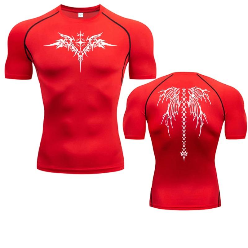 Męska koszulka kompresyjna do fitnessu T-shirt do biegania Szybkoschnąca odzież sportowa Pochłaniająca pot Obcisłe dopasowanie Siłownia Sport Krótki rękaw Oddychające topy