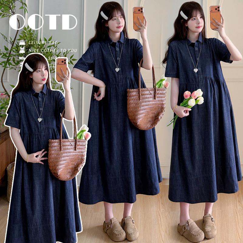 2026 Slimming Maternity Tencel Denim Dress - Summer Short Sleeve Loose Fit 2XL