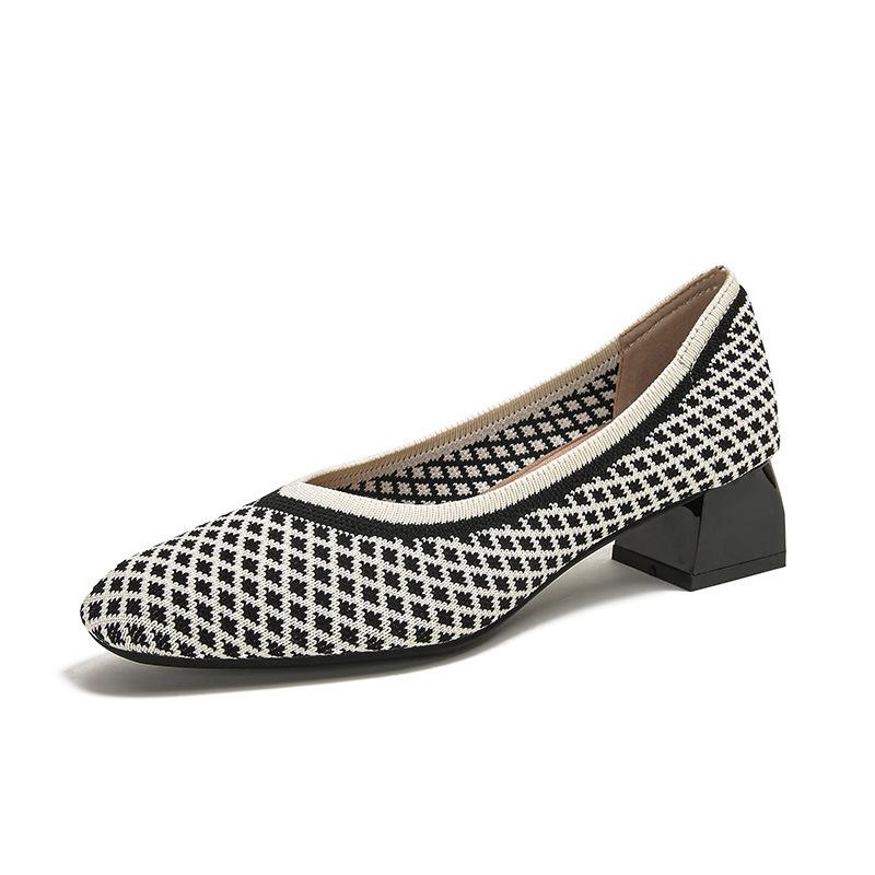 

Прочность Мода Универсальность Летающая Вязка Удобный Толстый Каблук Заостренный Маленький Квадратный Носок Вязаные Женские Туфли 40