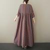Summer Retro Age Reducing Ethnic Style Round Neck Short Sleeved Striped Dress