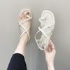 Flat-soled Sandals Women's 2025 Summer New Student Korean Version Fashion One-word Cross Strap Set Toe Beach Roman Shoes