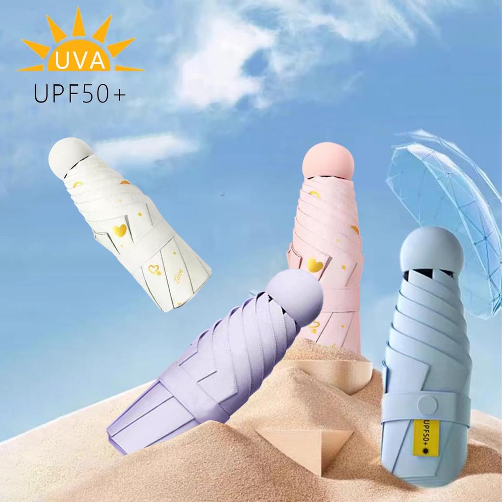 Folding UV Light Heat Sun Suitable for Rain or Portable Color Light Women's Parasol, Compact, Lightweight, 6-Rib, Protection, Blocking, Blocking,
