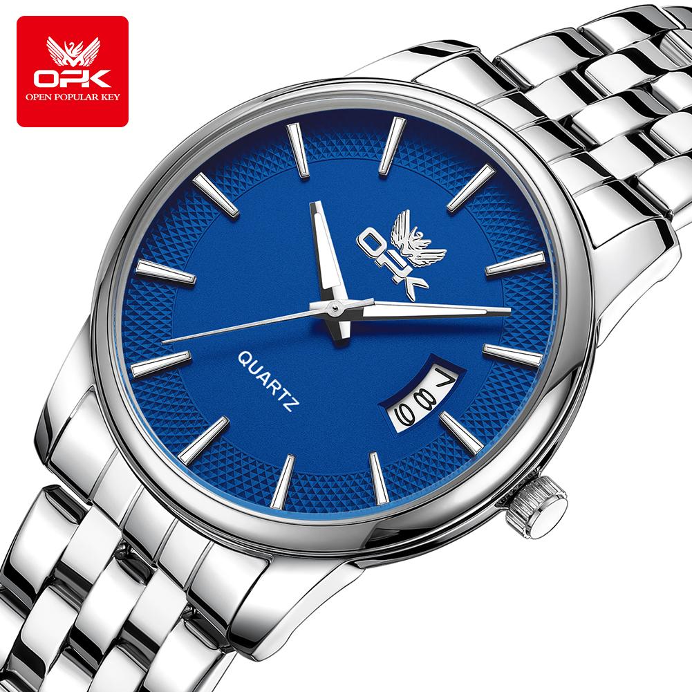 OPK 6045 Men's Watches Simple Fashion Steel strap Auto Date Luminous Waterproof Quartz Wrist Watches for Man Elegant Man Watch
