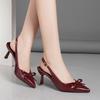 Mode Französisch Mittelhoher Absatz Rote Bündel Sandalen Feenschuhe Neu Lackleder Schleife Spitzschuh Einzelne Schuhe