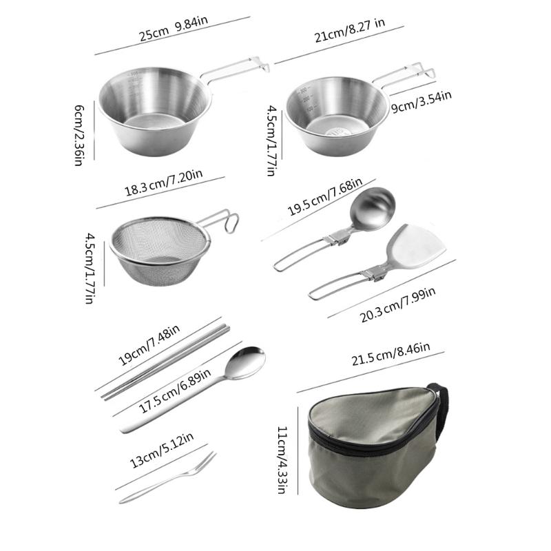 Stainless Steels Camp Dinnerware Camping Cutlery Set Outdoor Cooking Tableware Utensils with Spoon, Fork and Bowls