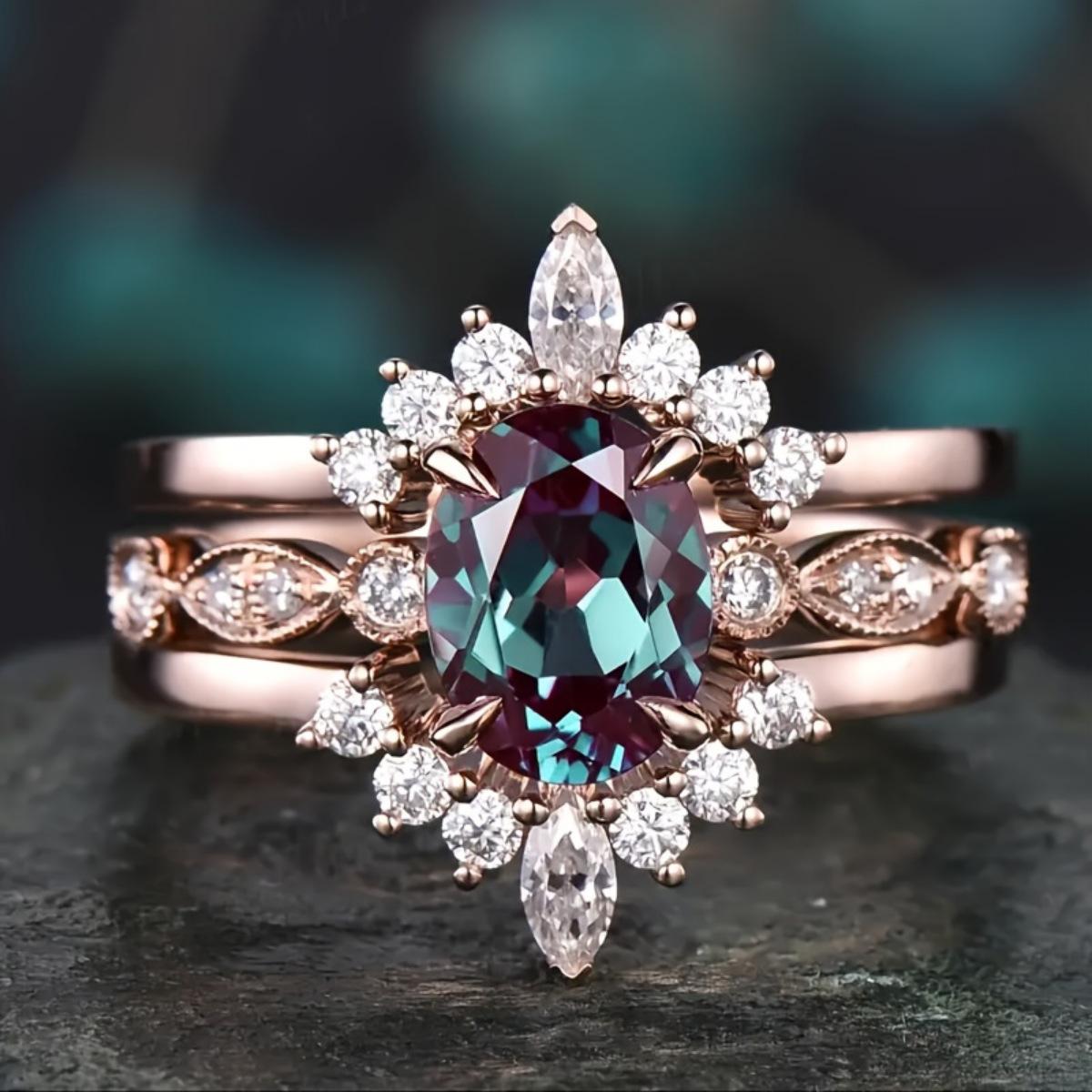 Wish European and American fashion luxury three-piece ring wedding engagement party ring high-end ring no. 5