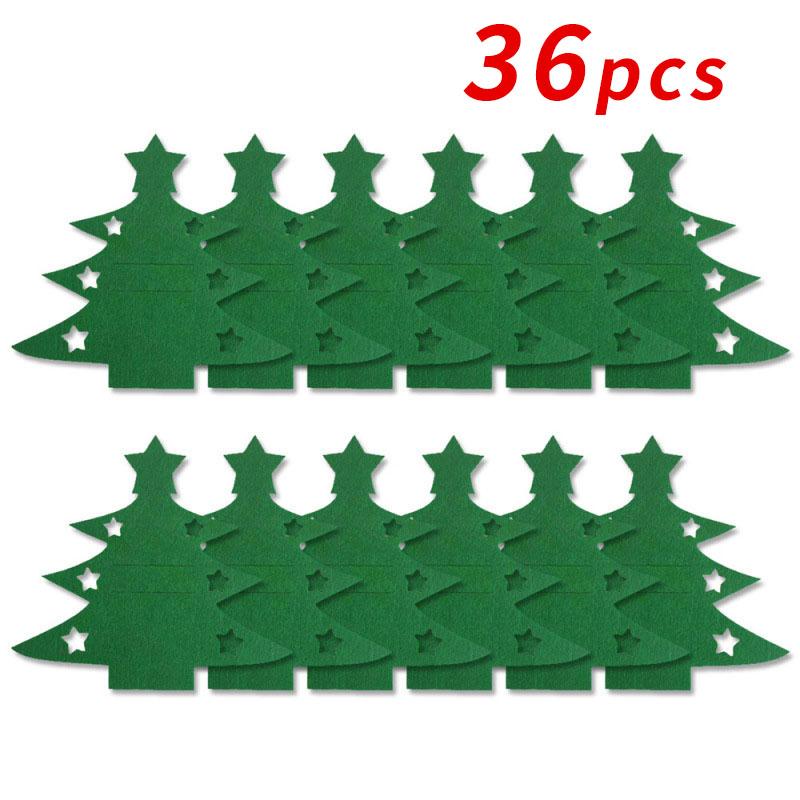 12pcs Christmas Tree Shaped Felt Cutlery Mats With Stars Decor Durable For Home Christmas Festive Party Table Decor Accessories