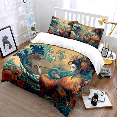 Japanese Art Style Decor Set Multiple Sizes Kid'S And Adults' Bedroom Exquisite 3Pc Bedding Set, Gift