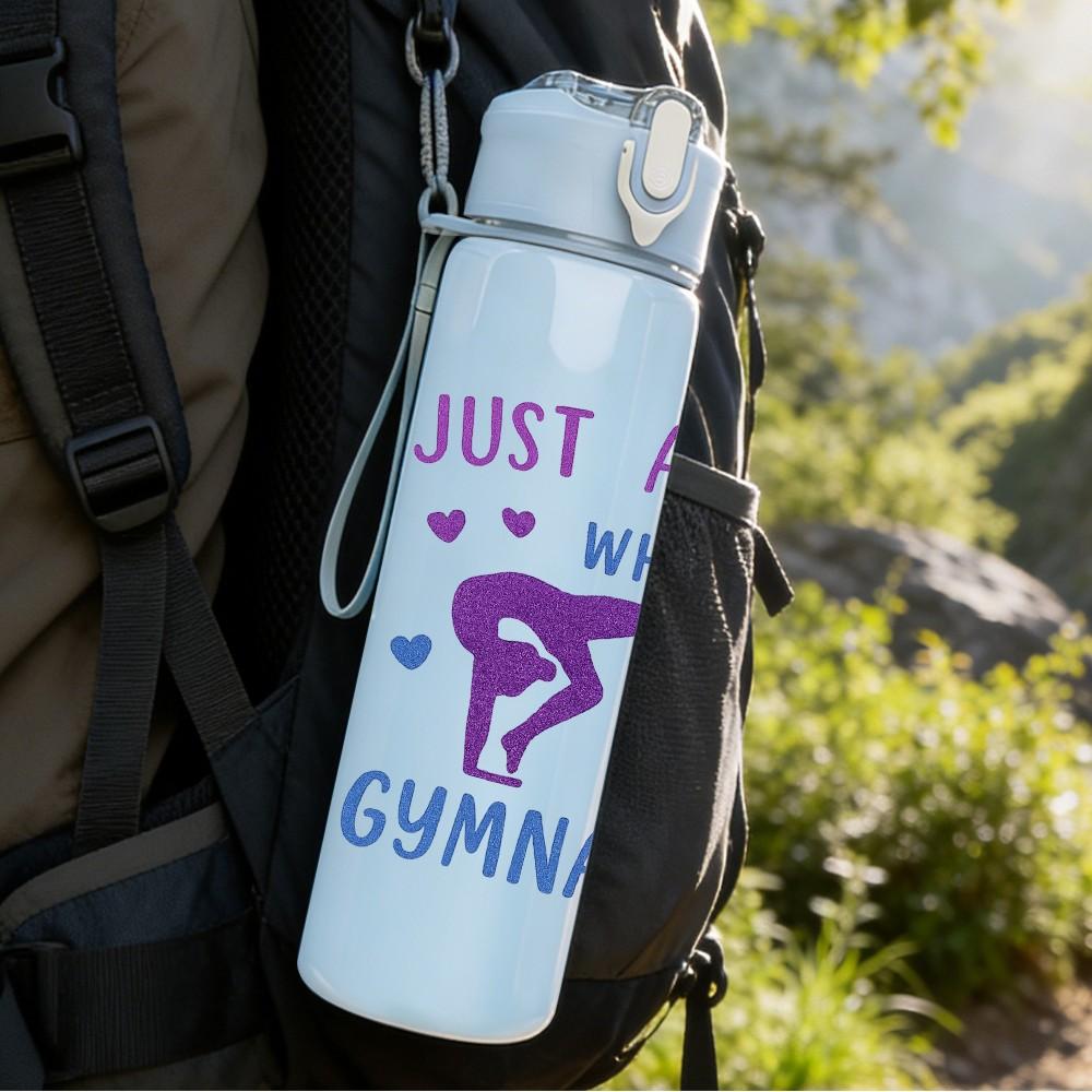 1PC Just A Girl Love Gymnastic Text 750ml Color Plastic Sports Water Bottle Leakproof Flip Straw Lid Suitable for Sports Office Home Use