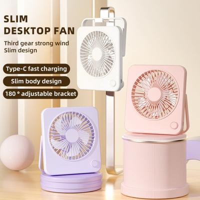 Oplaadbare Draagbare Ventilator 3 Snelheden Sterke Luchtstroom Laag Geluidsniveau Ultradunne Opvouwbare Ventilator met 180-Graden Verstelbare Beugel