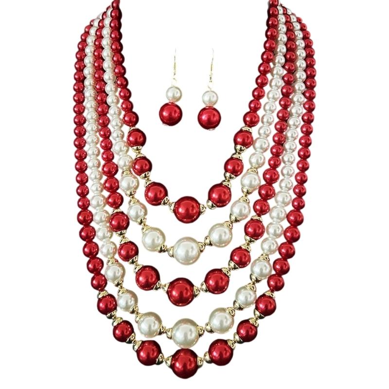Fashionable Layering Artificial Pearls Necklace With Matching Studs Comfortable Daily Wear Accessories