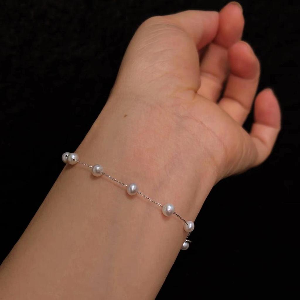 European & American Gypsophila Pearl 5mm Stainless Steel Bracelet - Luxurious Women's K-Plated Design