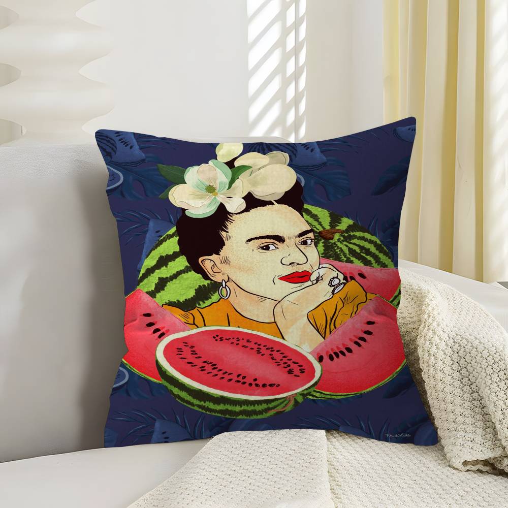 F-Frida K-Kahlo Pillow Covers Cartoon Sofa Decorative Home Double-Sided Printing Short Plush Cute Cushion Cover Peach skin 18*18(CM)-1Pcs