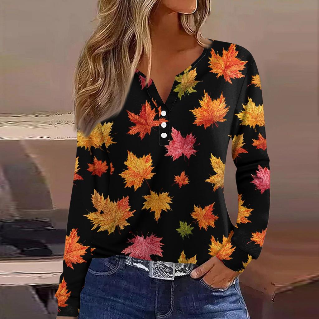 Dámské tričko Tričko Knoflíček Dlouhý rukáv Denní víkendová móda Basic Top s výstřihem do V