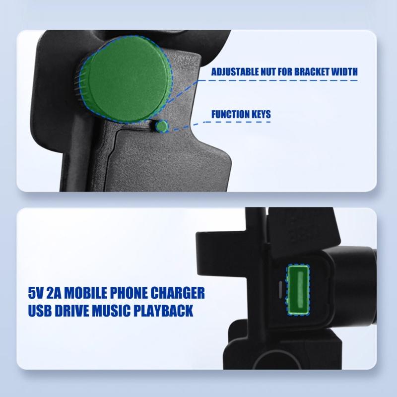 Motorcycle Phone Mount with Integrated Sound System for Electric Bikes Stable on Rough Terrains, Easy Installation, Water Resistant