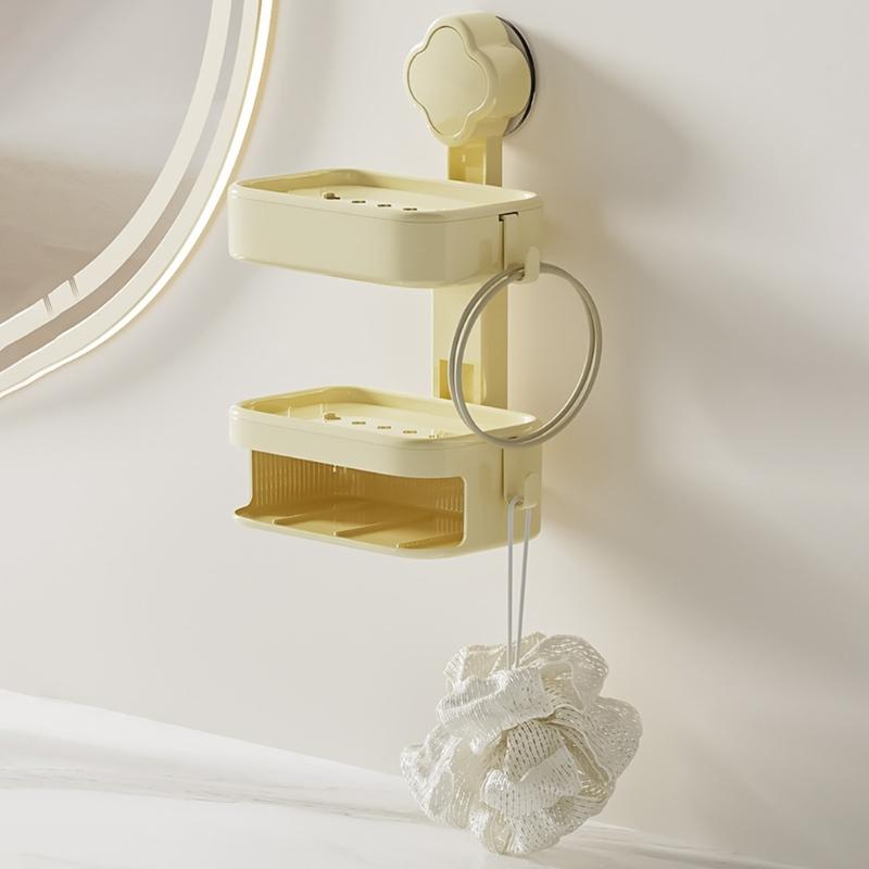 Soap Dish Soap Holder for Shower Single/Double Layer Wall Mounted Soap Rack No Drilling Self Draining for Bathroom