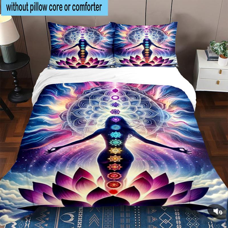 Chakra Balance Meditation 3pcs Bedding,Including 1pc Duvet Cover And 2pcs Pillowcases Perfect for Christmas,Ideal for Bedroom, Dormitory
