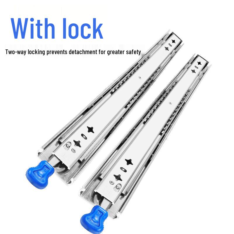 53" Heavy-Duty Industrial Drawer Slide with Lock, High Load, 100kg Capacity, Three-Section, Self-Locking Design