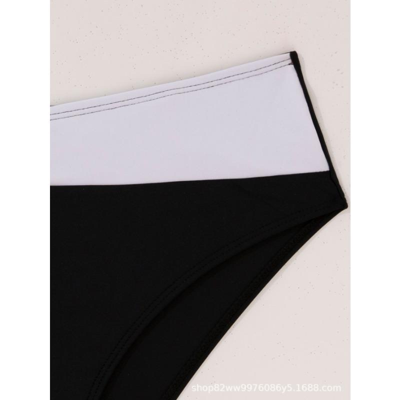 Conjunto de bikini de dos piezas para mujer con cintura alta, escote en V y control de abdomen fruncido.