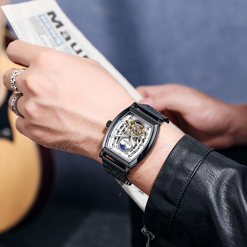 Orologio Automatico Tourbillon da Uomo Durenwei - Forma a Barile, Design Cielo Stellato Giorno/Notte