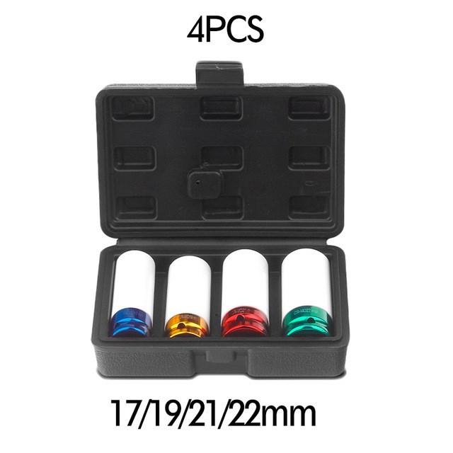 Auto Car 1/2'' 3Pcs 17mm 19mm 21mm Alloy Thin Wall Wheel Nut Deep Impact Socket Drive Set Gift Box For Friend Repair Tool Set
