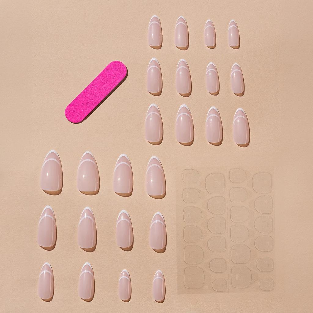 Simple White French Almond Shape 24-Piece Wearable False Nail Set
